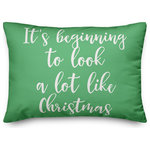 Designs Direct Creative Group - It's Beginning To Look A Lot Like Christmas, Light Green 14x20 Lumbar Pillow - Decorate for Christmas with this holiday-themed pillow. Digitally printed on demand, this  design displays vibrant colors. The result is a beautiful accent piece that will make you the envy of the neighborhood this winter season.