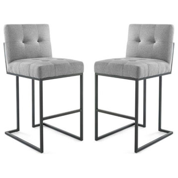 Home Square 2 Piece Upholstered Metal Bar Stool Set in Black and Light Gray
