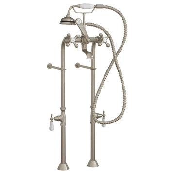 Clawfoot Tub Freestand Telephone Faucet Hand-Held Shower Combo, Brushed Nickel