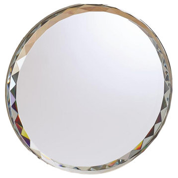 Dazzling Faceted Round Crystal Mirrored Wall Art Round 12" Silver Band