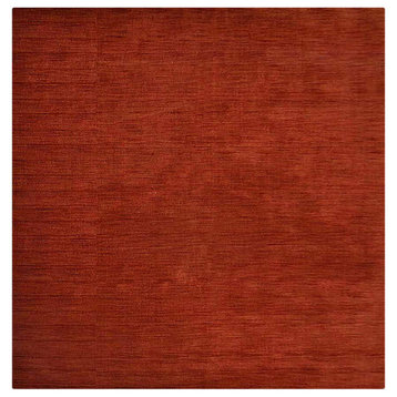 Rugsotic Carpets Hand Knotted Loom Wool 10'x10' Octagon Area Rug Solid Dark Red, [Square] 6'x6'