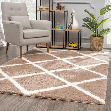 Rug Branch Contemporary Boho Shag Brown White Indoor Area Rug - 8'x10'