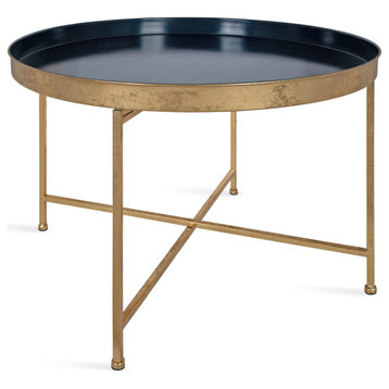 Celia Round Metal Coffee Table, Navy Blue/Gold 28.25x28.25x19