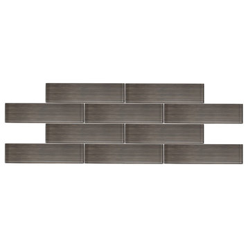 Taupe Gray Hand Painted Streaked 3"x12" Glass Subway Tile, 1 Sq.Ft.