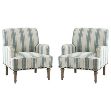 Comfy Living Room Armchair With Stripe Design Set of 2, Blue