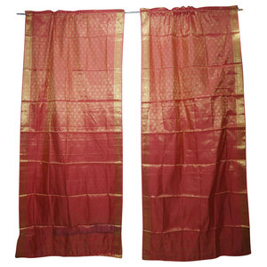 2 Indian Silk Sari Curtain Drape Red Window Treatment Decoration