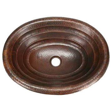 Oval Copper Rings Design Bathroom Sink, Large by SoLuna, Rio Grande, Flat Rim