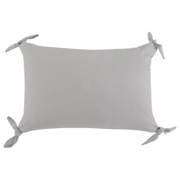 Solid Gray Corner Tie Throw Pillow, 16" X 24"