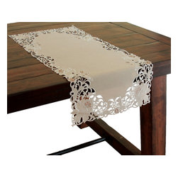 Xia Home Fashions - Scrolling Rose Embroidered Cutwork Floral Table Runner - Table Runners