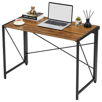 WOHOMO Modern Computer Folding Desk For Home Office, Rustic Brown, 39"