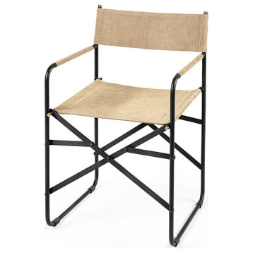 HomeRoots Tan Leather With Black Iron Frame Dining Chair