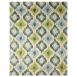 Area Rugs EORC T101BL Ivory Hand Tufted Wool Seagrass Ikat Rug, 7'9"x9'9"