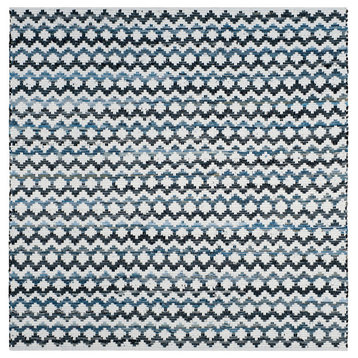 Safavieh Montauk Collection MTK120 Rug, Ivory Blue/Black, 4' Square