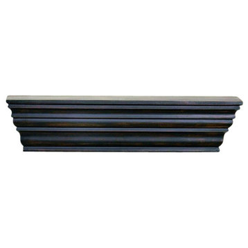 Ribbed Black Wood Wall Shelf, Classic Simple Hanging 24"