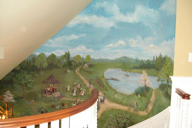 Mural: “The Band Played On”, French impressionistic mural on a rounded stairway