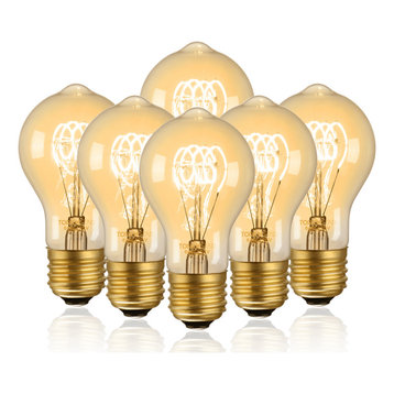 TORCHSTAR Edison Light Bulbs, Dimmable A19, Amber 2700K Soft White, 6-Pack