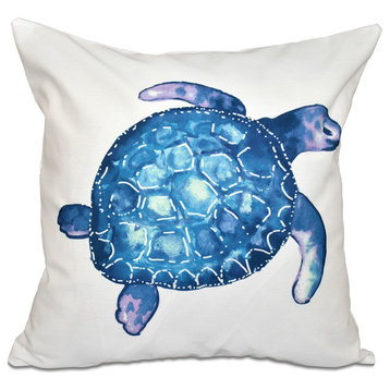 Sea Turtle, Animal Print Outdoor Pillow, White, 18"x18"