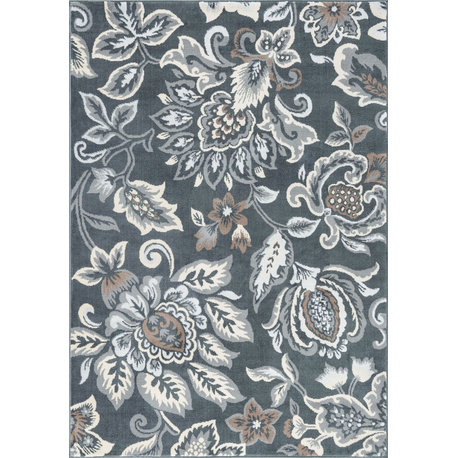 Stella Traditional Floral Dark Gray Rectangle Area Rug, 7.6'x10'