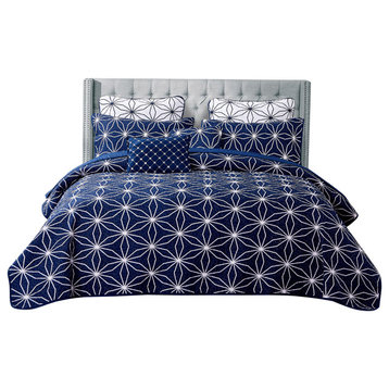 Memphis Quilted 7 Piece Bed Spread Set, Dark Blue Cobalt, Queen