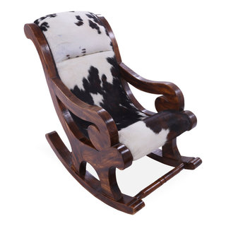 Hair-On Cowhide Wooden Handcrafted Rocking Chair RC105-FC, 24