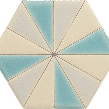 Sisters Ceramic Tile Collection, Hexagon-Pinwheel Caribbean Breeze