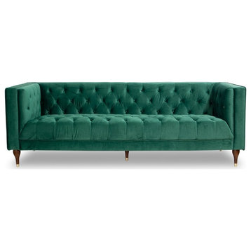 Clodine Mid Century Modern Style Tufted Sofa Couch for Living Room in Green