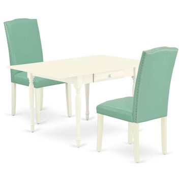 3-Piece Table Set Offers A Rectangle Table, 2 Dining Chairs-Pond Pu Leather