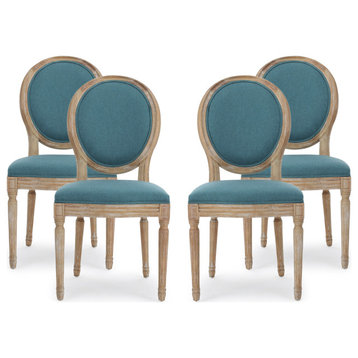 Jerome French Country Dining Chairs, Set of 4, Dark Teal/Natural, Fabric, Rubber Wood