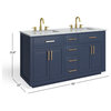 The Yukon Bathroom Vanity, Royal Blue, 60", Double Sink, Freestanding
