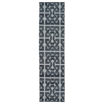 Geometric Pattern Flat Weave Pure Wool Reversible Kilim Runner Rug, 2'7" x 10'0"