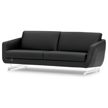 Modern Armondo Sofa in Black Microfiber and Genuine Leather