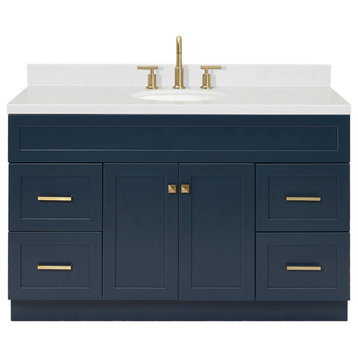 Ariel Hamlet 54" Single Oval Sink Bathroom Vanity, Carrara Quartz, Midnight Blue