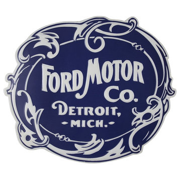 Vintage Ford Logo Embossed Metal Wall Decor Sign