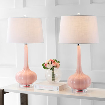 Bette 28.5" Glass Teardrop Table Lamp, Pink, Set of 2