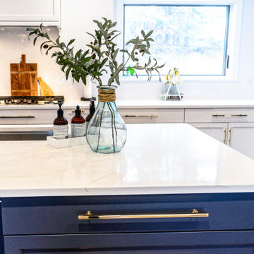 Large Two-Toned White Kitchen with Navy Blue Cabinets, Hollis New Hampshire