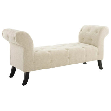 Abbott Beige Button Tufted Accent Upholstered Fabric Bench