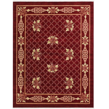 Country and Floral Ming 8'x10' Rectangle Crimson Area Rug