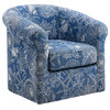 Linon Rhea Fully Upholstered Coastal Swivel Club Chair in Blue Seashell Pattern