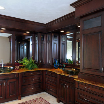 Dark Stained Cherry Cabinets in Master Bathroom