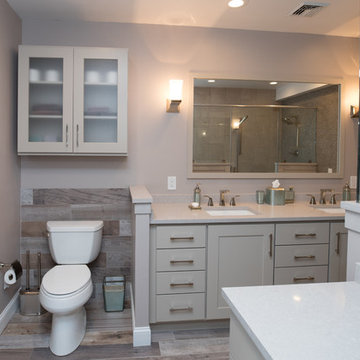 Transitional Master Bathroom Remodel | Double Vanity & Textured Tile Walls