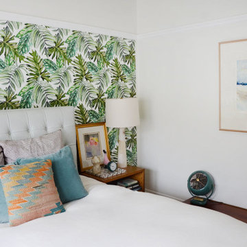 Monstera leaves wallpaper for Californian greenhouse apartment