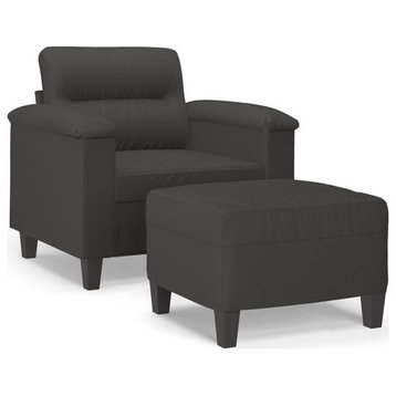 vidaXL Couch Single Sofa Chair with Footstool Dark Gray Microfiber Fabric