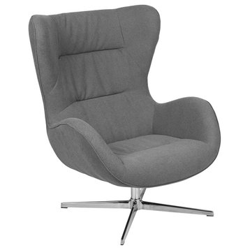 Gray Fabric Swivel Wing Chair