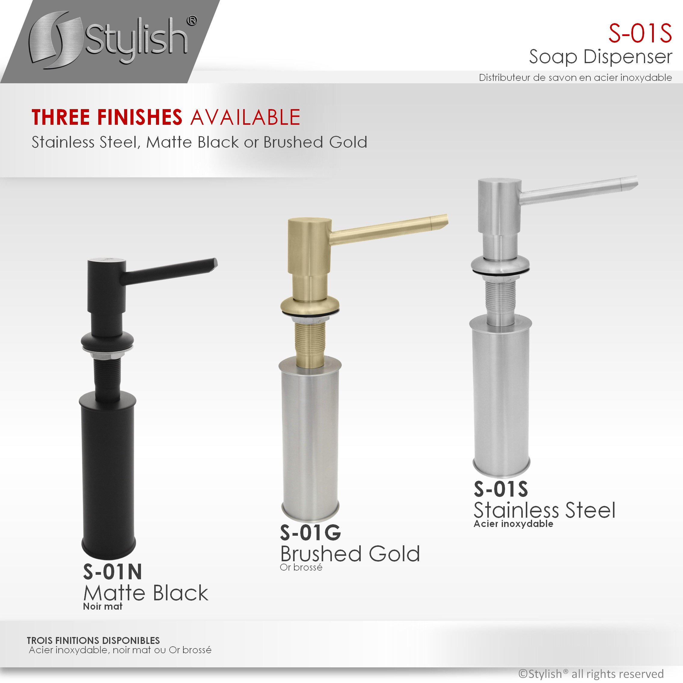 240 ml Gold Stainless Steel Kitchen Soap Dispenser