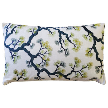 Bonsai Pine Teal Green Throw Pillow 12x19, with Polyfill Insert