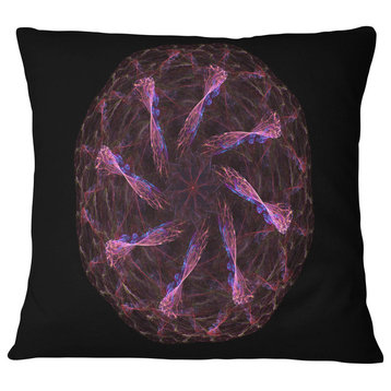 Glowing Purple Radial Fractal Flower Art Floral Throw Pillow, 16"x16"