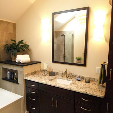 Dark Wood, Flat Paneled Cabinets
