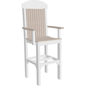 Set of 4 Poly Dining Chairs, Birch & White, Bar Height, Arm Chair
