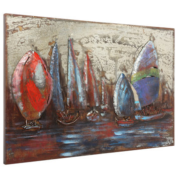 "The Regatta 2" Wall Art Primo Mixed Media Hand Painted Iron Wall Sculpture