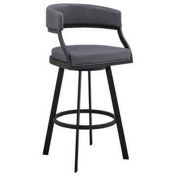 Dione 26" Counter Height Swivel Grey Faux Leather and Black Metal Bar Stool
